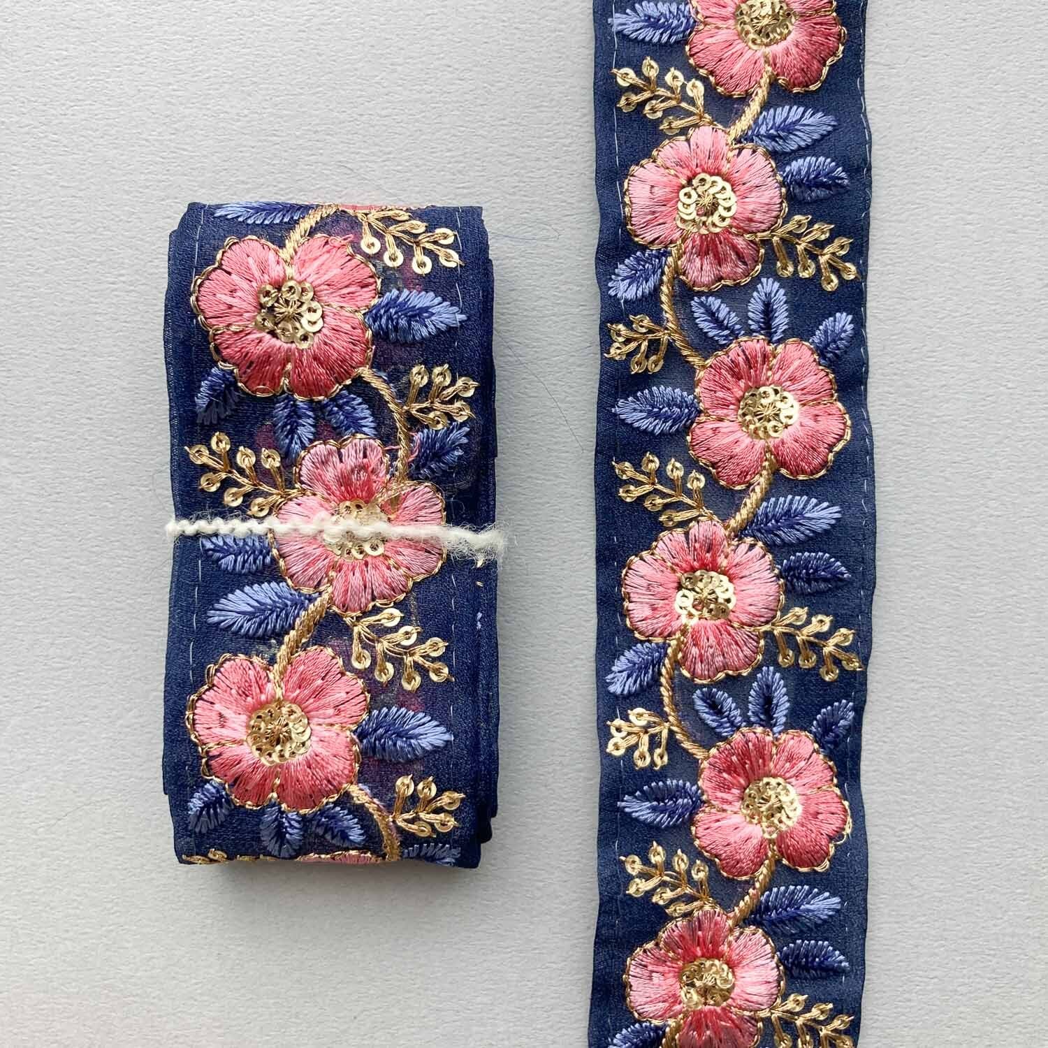 2色の花とゴールド茎の刺繍リボン（1mカット） | Dua-アクセサリー