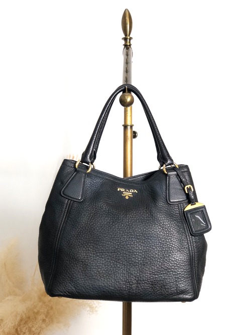PRADA プラダ ヴィッテロダイノ トートバッグ ブラック ロゴ レザー vintage ヴィンテージ オールド fpj5iw