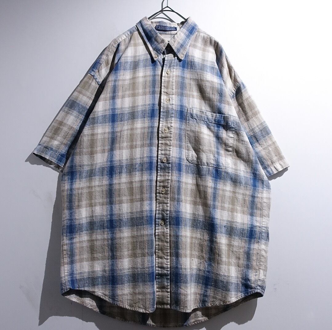 90s "VAN HEUSEN" Multicolor Check Cotton & Linen Shirt