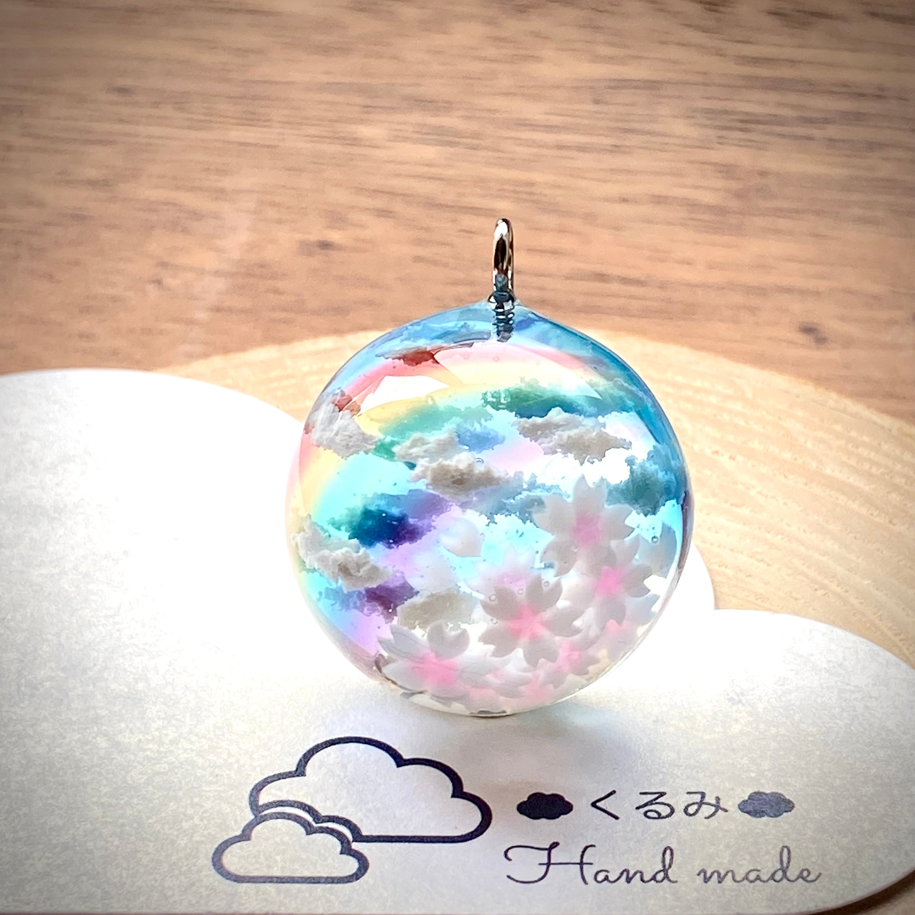 半球の雲レジン  虹の空と桜   大きめ26mm