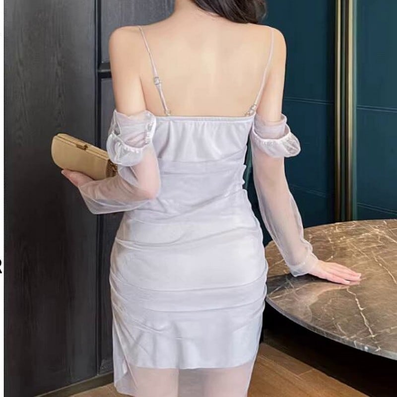 透け感チュールミニドレス L00084 | キャバ嬢向けキャバドレス専門店