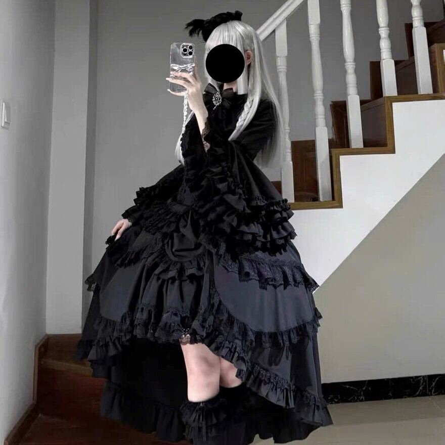 ロリータファッション ゴスロリ セットアップ ドレス 姫袖 蝶ネクタイ