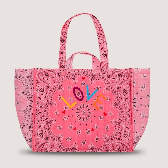 CALL IT BY YOUR NAME　Quilted Maxi Cabas Tote LOVE　Strawberry/Pale Pink