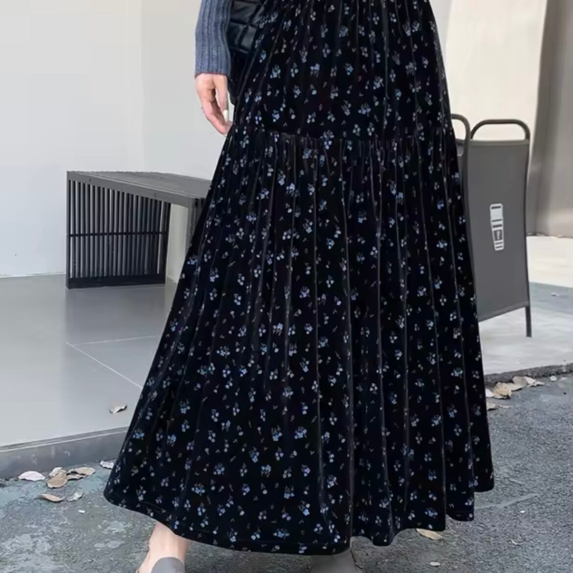 flower velor long skirt