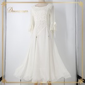 社交ダンス 衣装 prima boutique プリマブティック ドレス ワンピース ホワイト系 チョーカー ホログラム 白 金 明るい 華やか 練習 レッスン ダンス衣装 イベント ステージ パーティー 上品 かわいい キラキラ ゴールド系 シルバー系