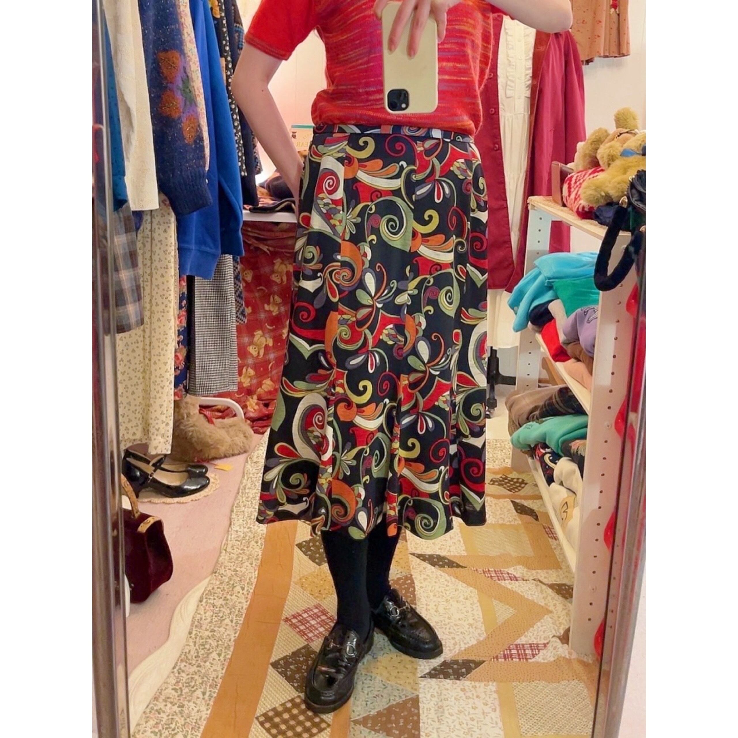 psychedelic pattern flare skirt