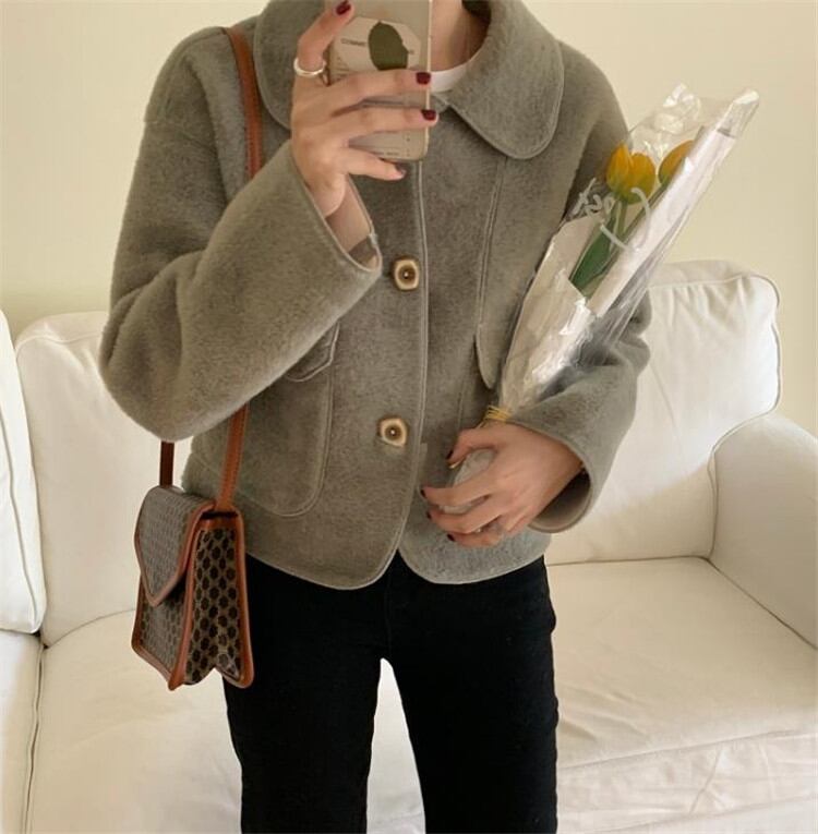 着まわし抜群 気質 OL ラペル 長袖 トップスINSスタイル ラペル sweet系 短いスタイル ファー コート