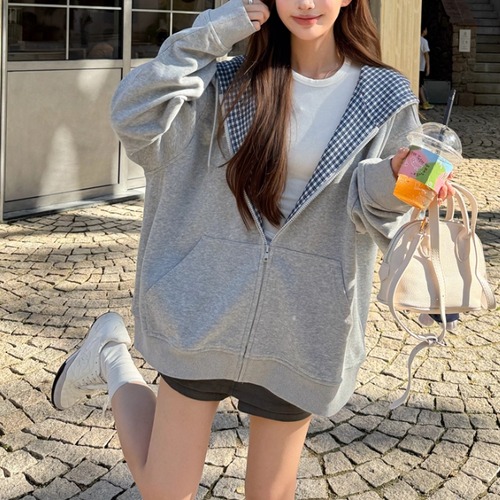 チェックライニングジップアップパーカー ・71813