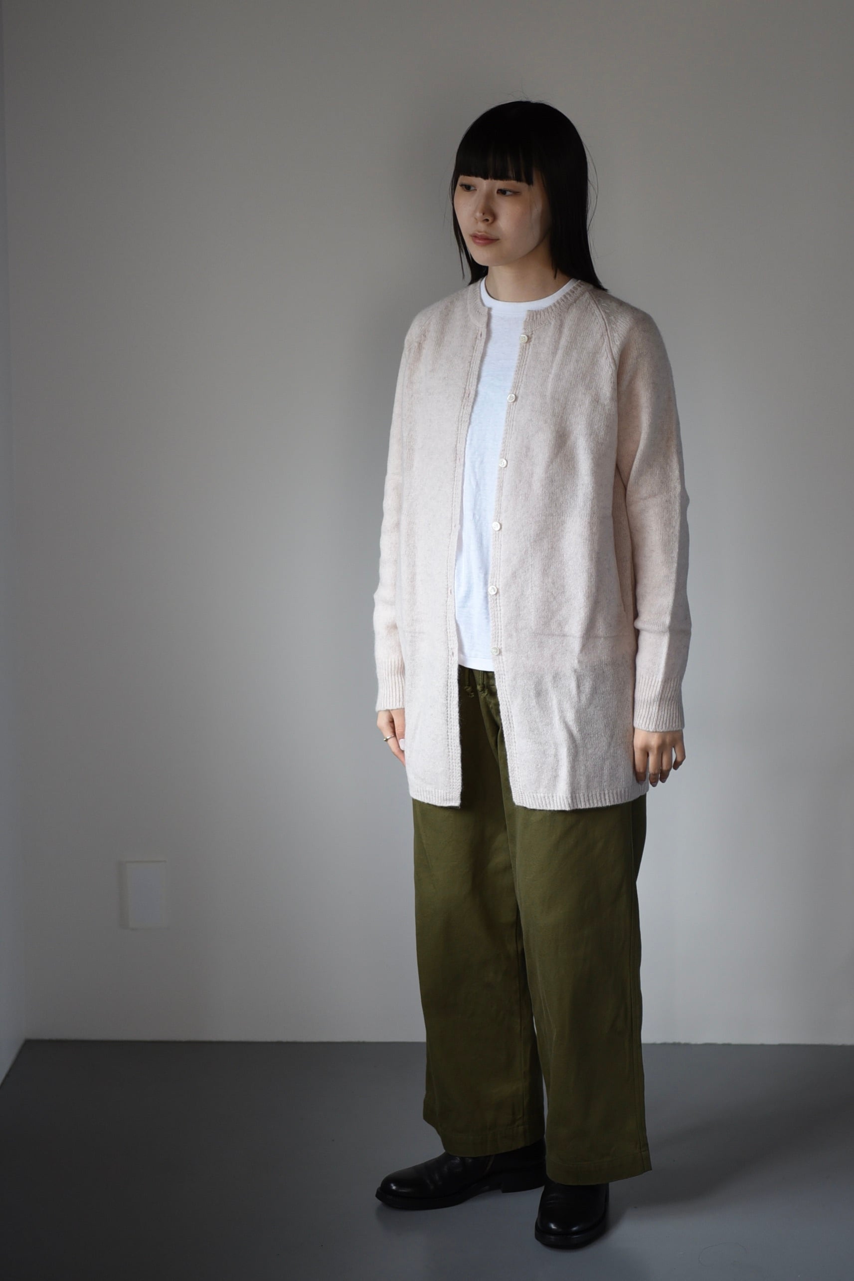 eleven 2nd｜ラムズウール&ヤク ロングカーディガン｜ペールピンク