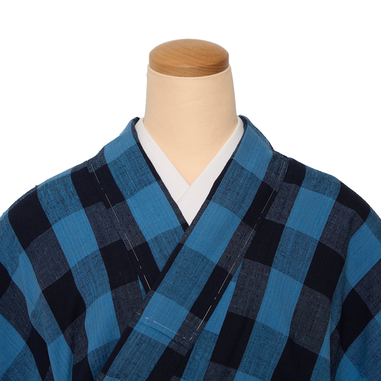 弁慶格子 藍染 結城ちぢみ袷着物【未着用品】 | かわの屋