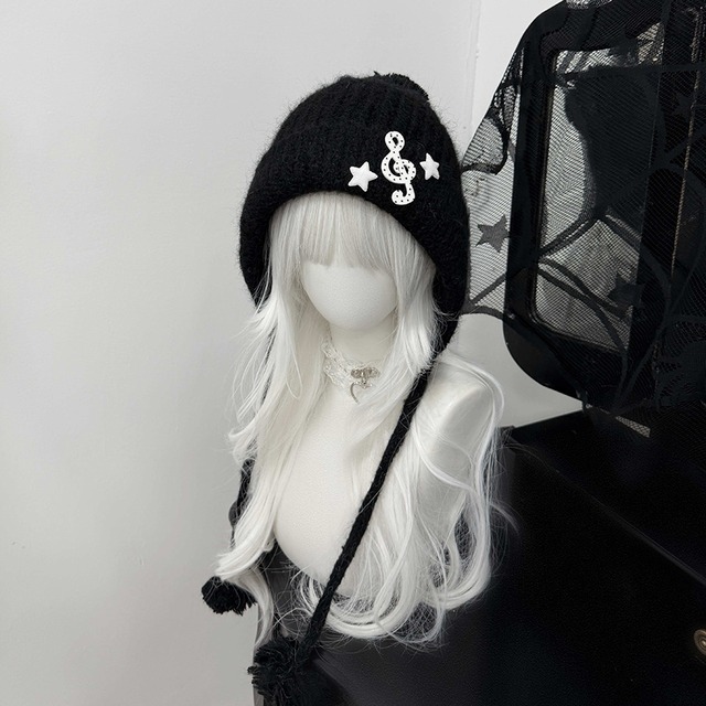 サブカル系 ニット帽 プラッシュニット 音符モチーフ ストリートファッション 原宿系