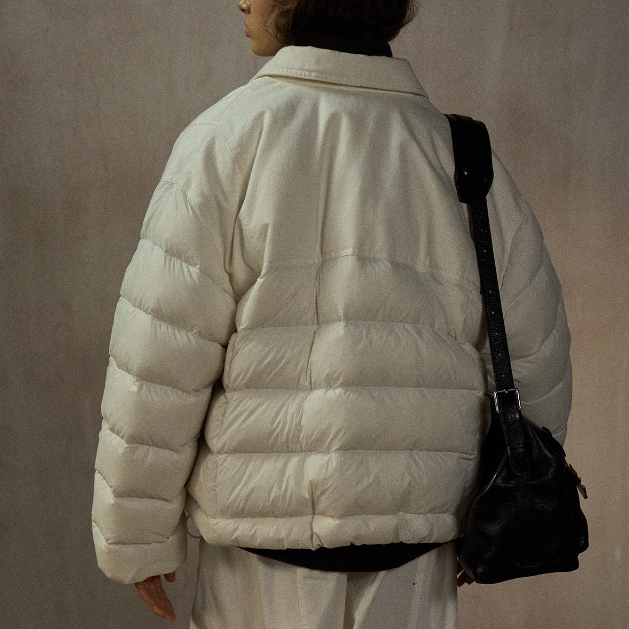 Mixed Texture Short Down Jacket T3968