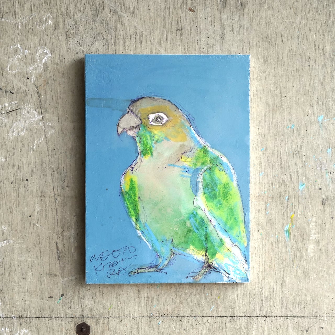 NAOTO KITAMU 鳥の絵 2012年作 原画 F4 「29293 悔しいとも思わなくなった自分が怖い インコ