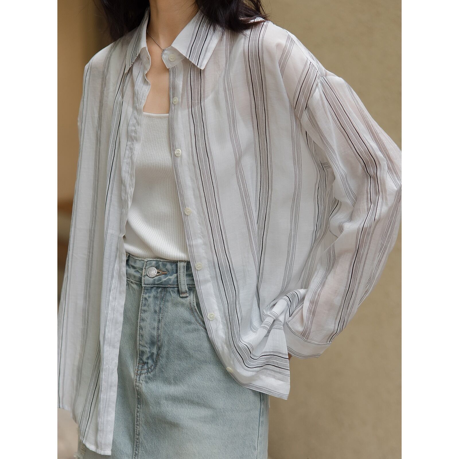 loose casual sheer striped shirt