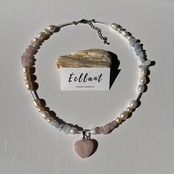 ［ ローズクォーツ ］淡水パール×天然石　ハートチャームネックレス ［GSN046］