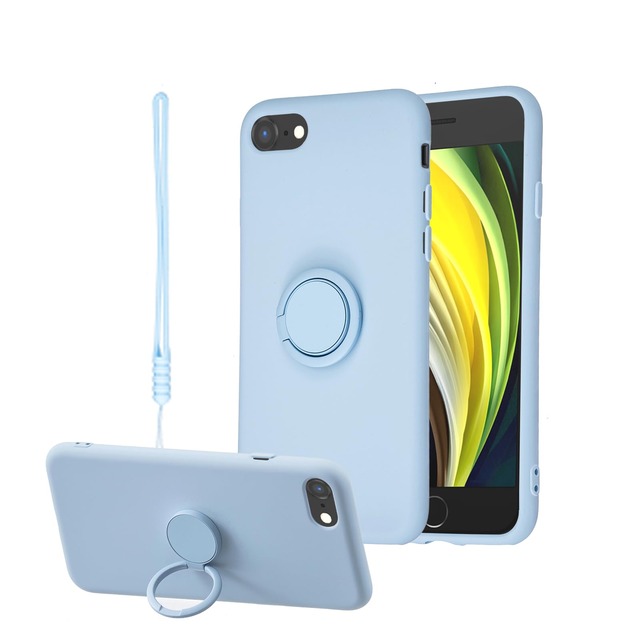 YJKezhan for iPhone SE 第3世代 (2022) / iPhone SE 第2世代 (2020) / iPhone8 / iPhone7 ケース シリコン スタンド式 液状シリカゲル製の携帯ケース マルチアングルスタンド機能 えきたいシリカゲル マグネット搭載 シルキーソフトタッチ-se3ブルー