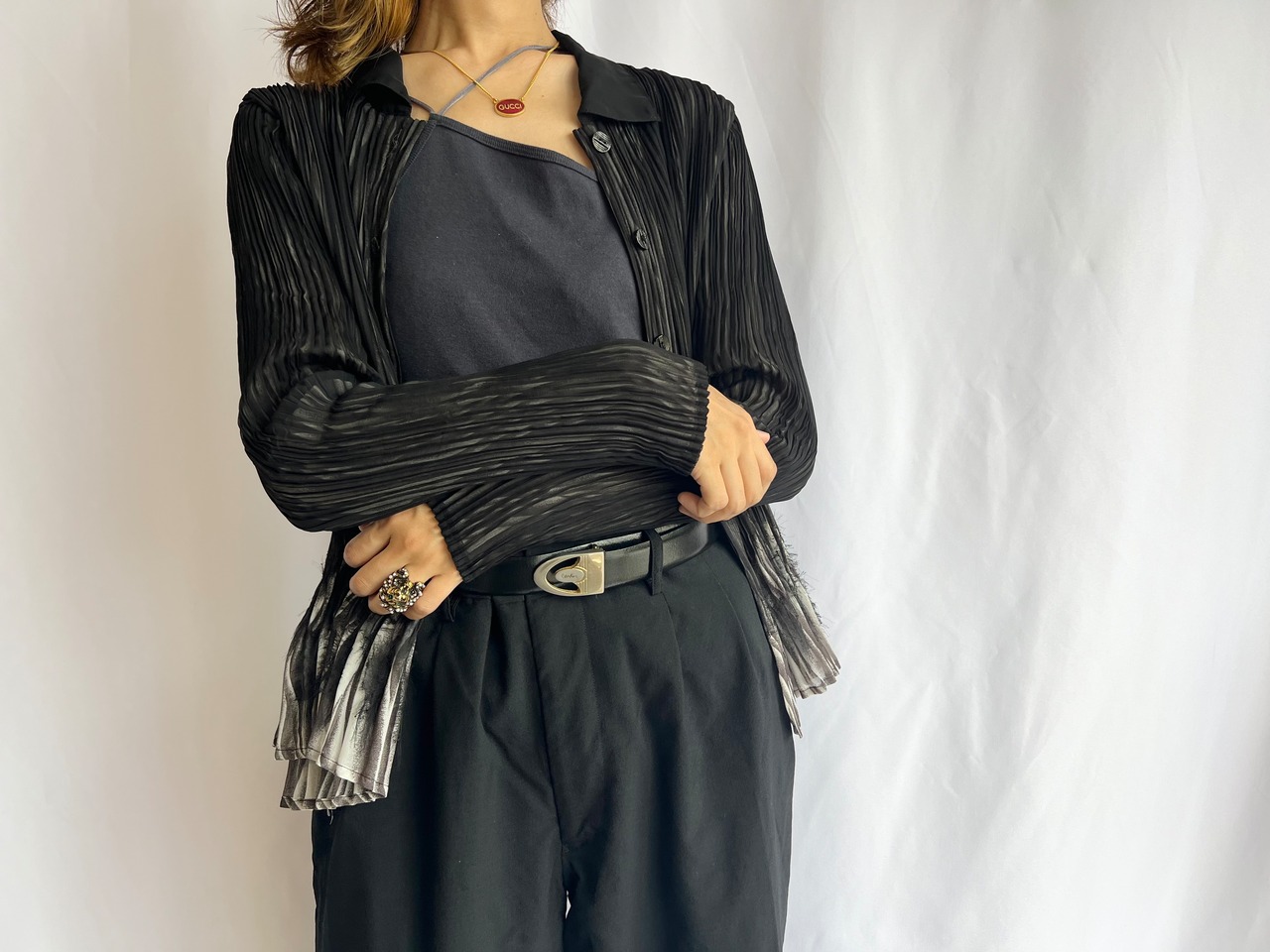 Feather pleated vintage long sleeve blouse - 5