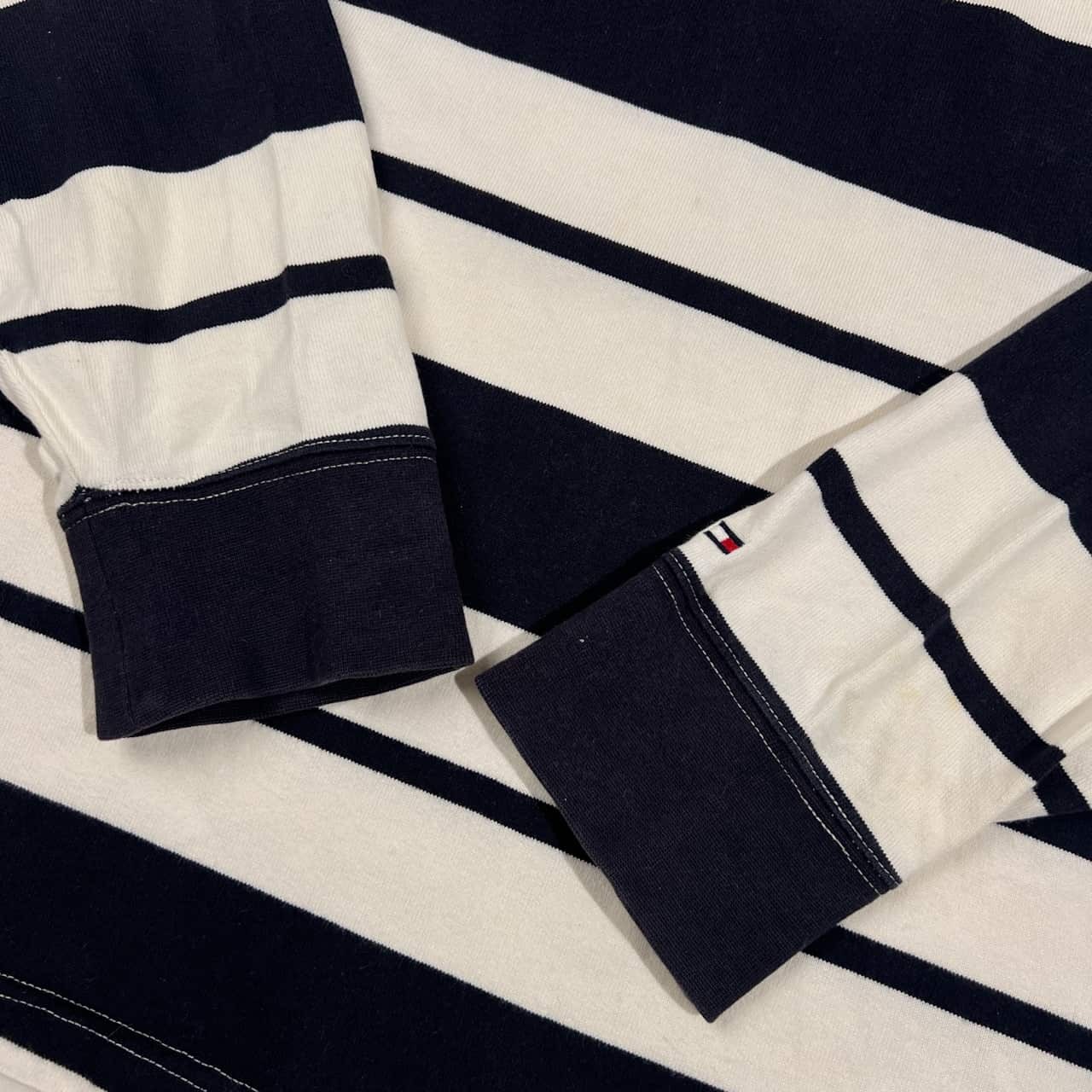TOMMY HILFIGER トミーヒルフィガー ボーダー 天竺 長袖 ポロシャツ XL/ホワイト×ネイビー メンズ