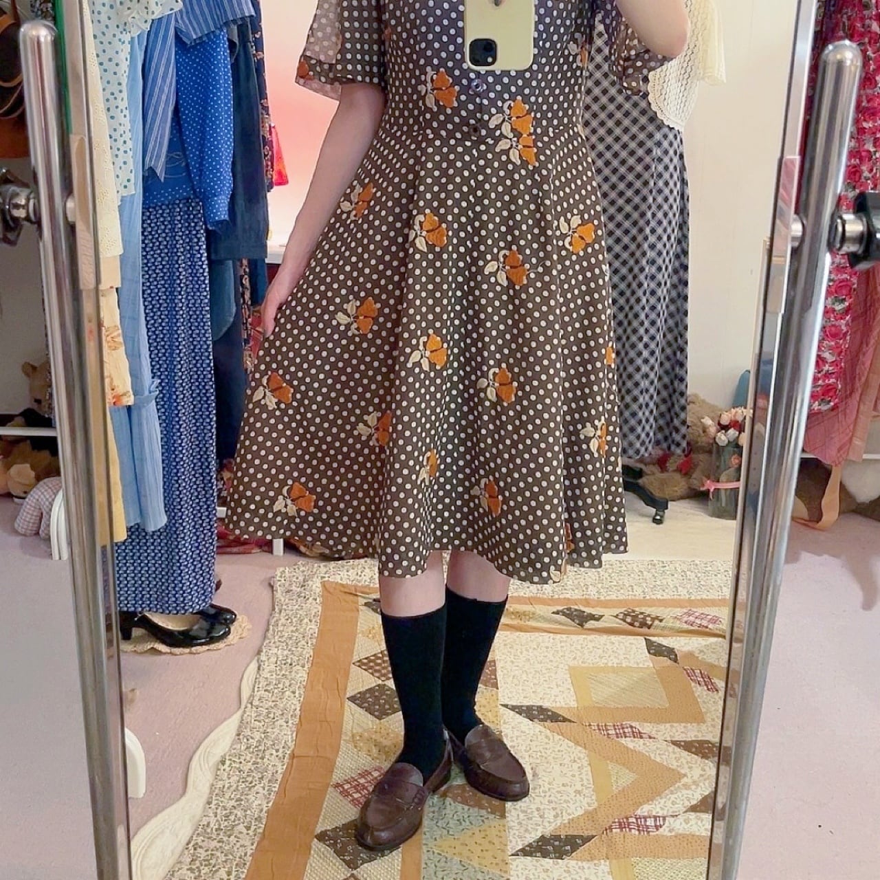 fruit embroidery brown dot one-piece
