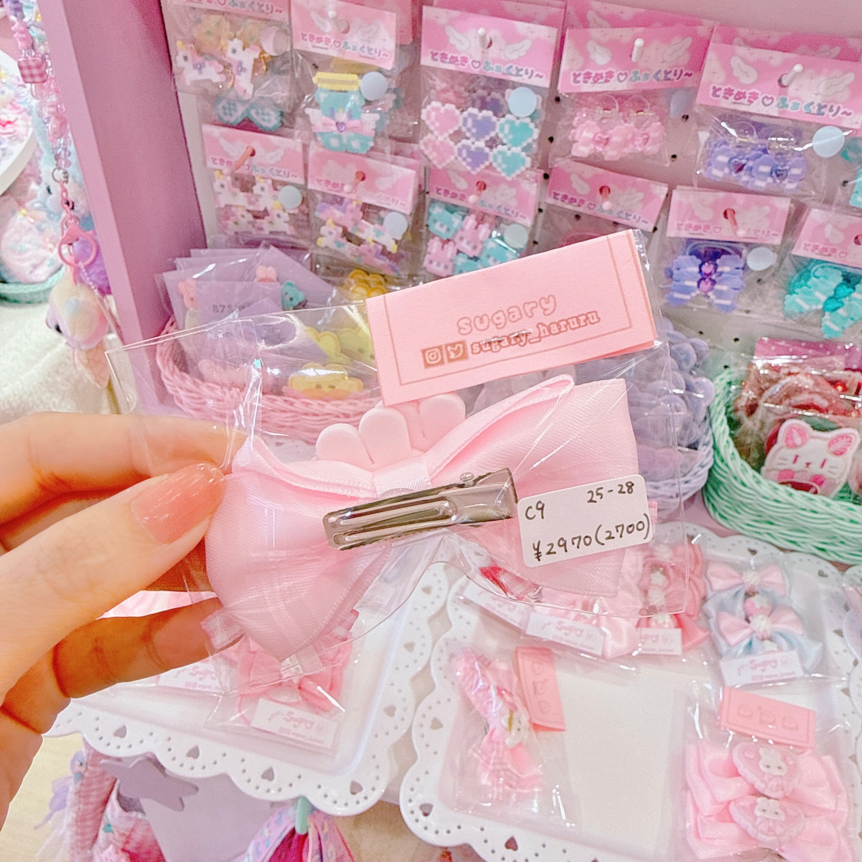 【C9】25-28うさパンケーキリボンヘアクリップ