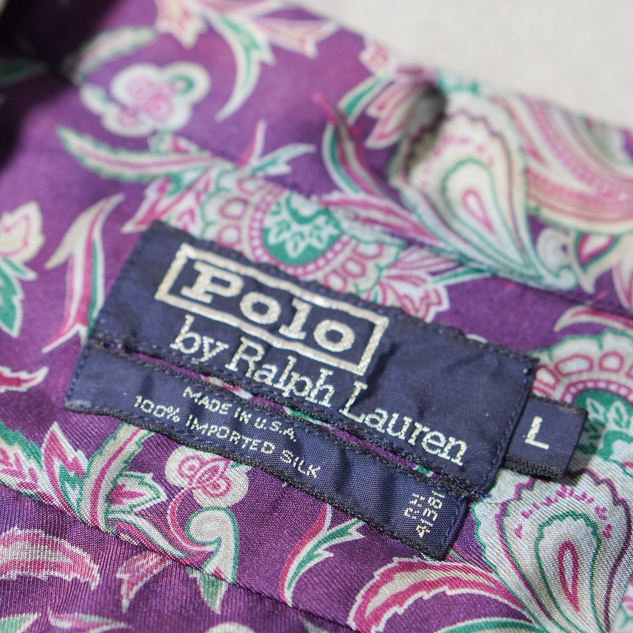 90s Polo by Ralph Lauren Silk open-collar shirt "made in USA"  Purple Paisley [L] 古着 - 6