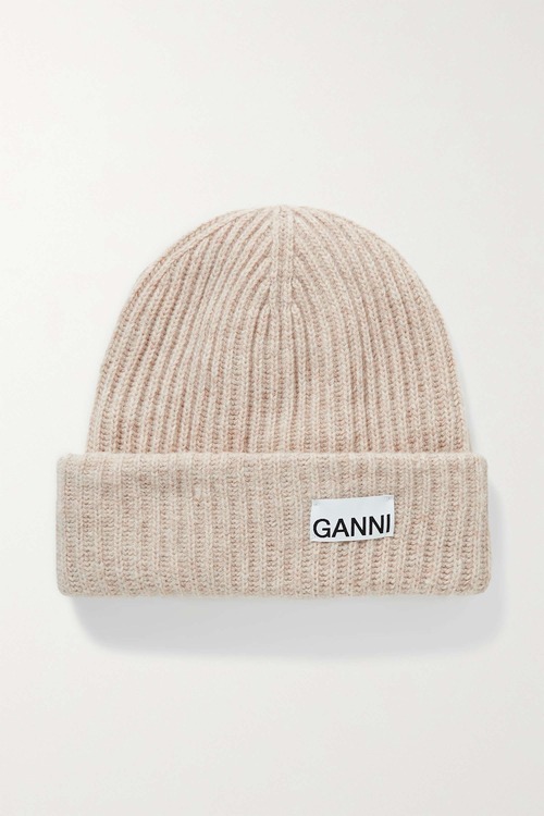【GANNI】 ribbed recycled wool-blend beanie 220100079
