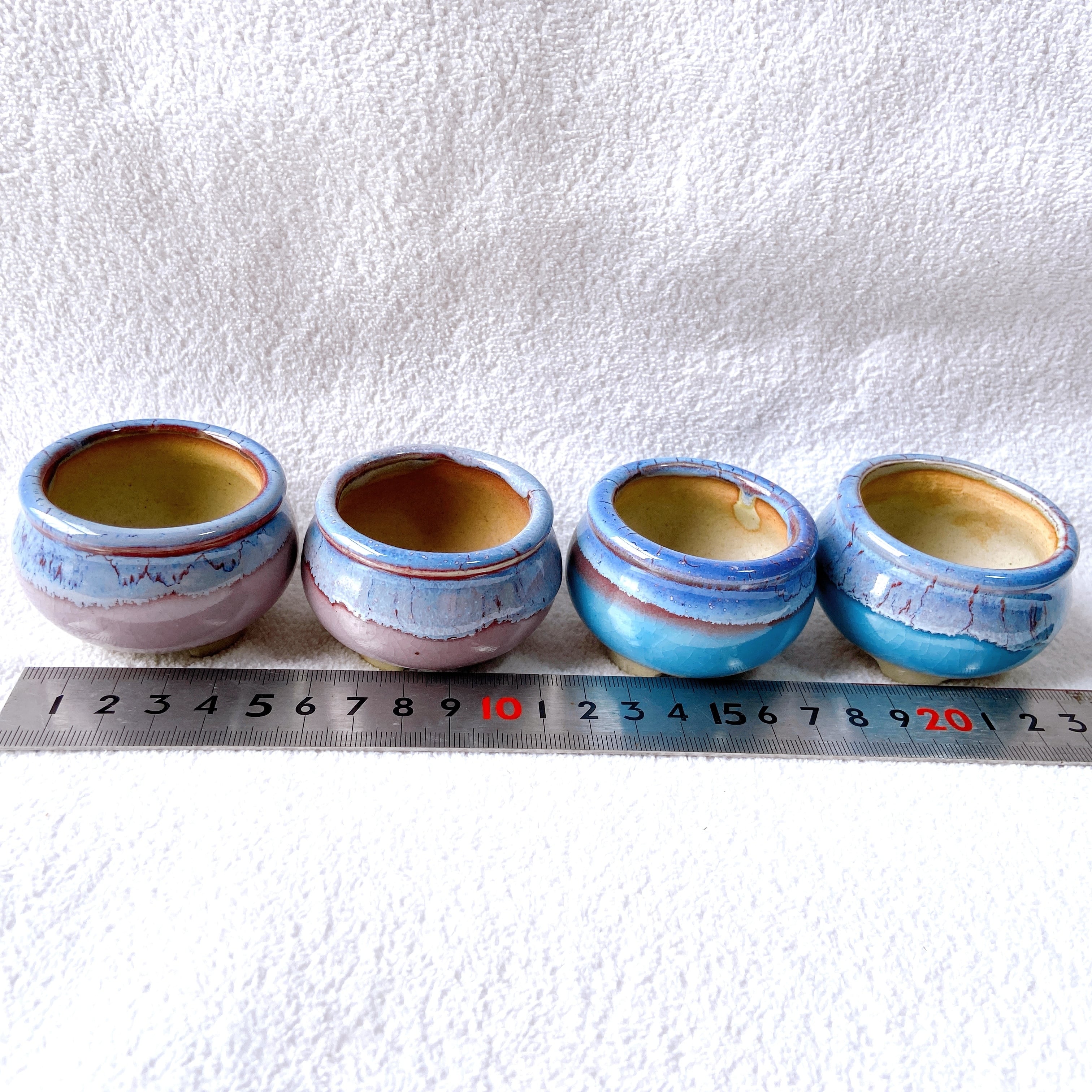 薄水紫色と水色の陶器植木鉢4点セット】 多肉植物・小品盆栽用に 北欧 薄水紫色と水色の陶器植木鉢4点セット】 多肉植物・小品盆栽用に 北欧