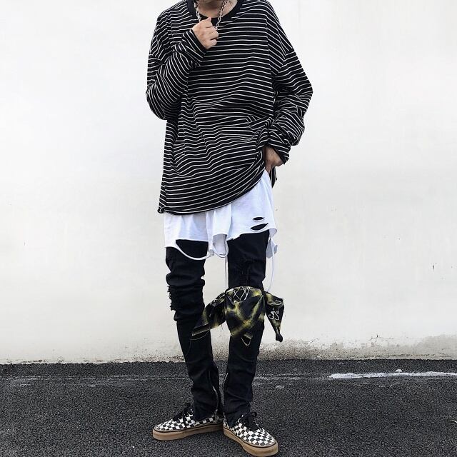 予約販売】 付け裾 レイヤード風 着け裾 重ね着風 メンズ ダメージ加工