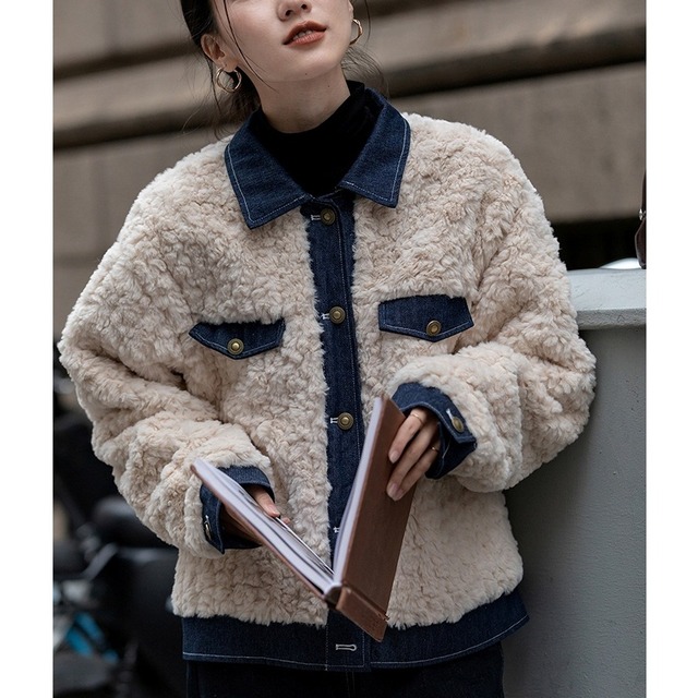 denim fake fur jacket　j-0171