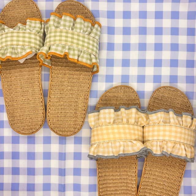 チェックフリル／スリッパM [サイズ: M]