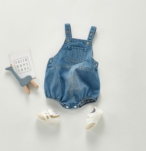 147«一部即納» 〖 BABY 〗デニム ベビーカバーオール ロンパース