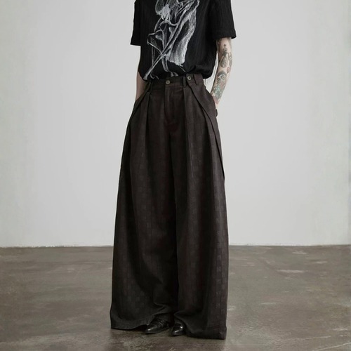 Check pattern wide pants C1551