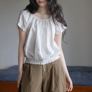 embroidered gathered neck top