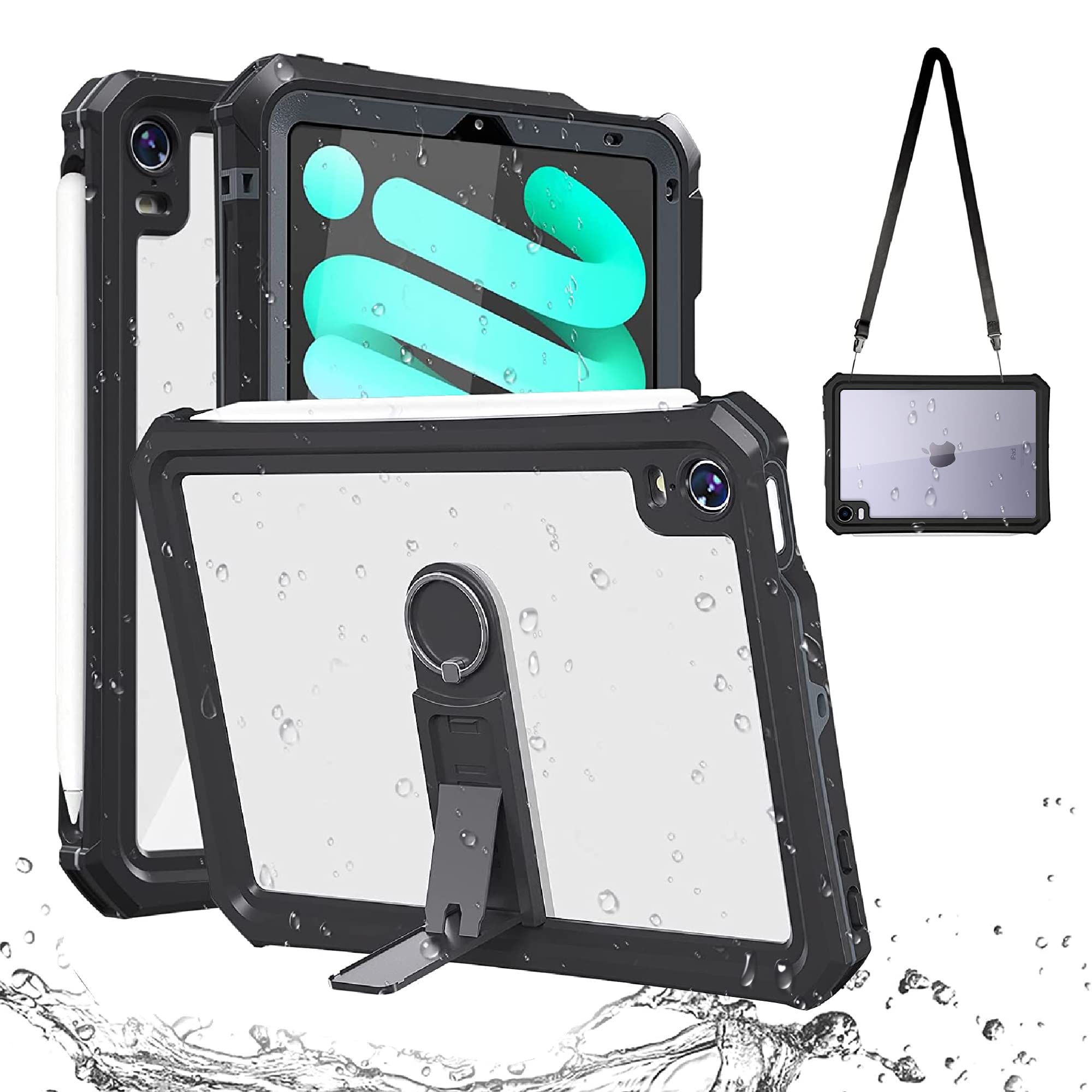 昇級版 Doo iPad 防水ケース 8.3インチ iPad mini 第7/6世代 お風呂カバー IP68防水防塵 耐衝撃 スタンドとストラップ付き