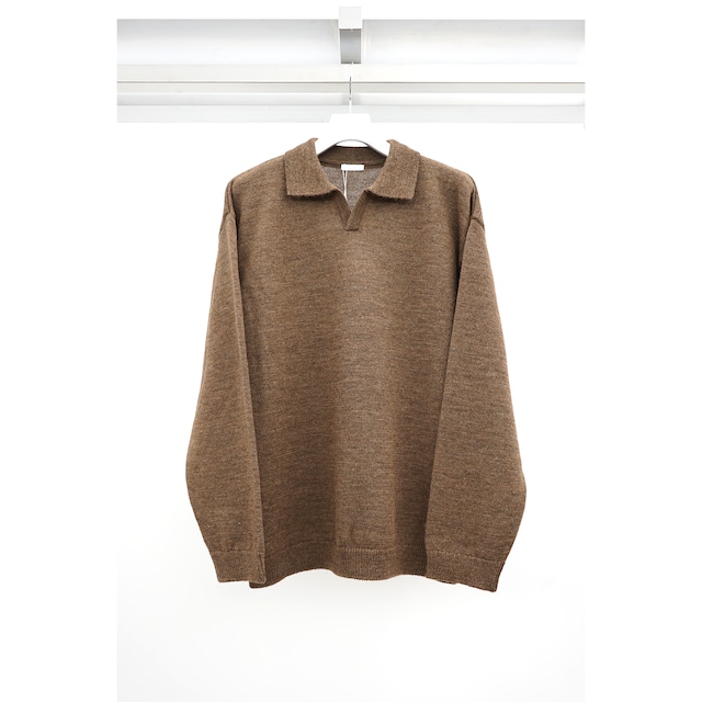 [Blanc YM] (ブランワイエム) BL-23A-WKSS Wool Knit Skipper Shirt (Brown)