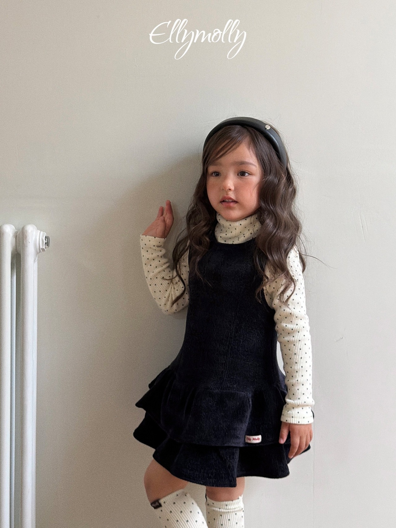 エリーモリー / ELLY MOLLY / ドット起毛ハイネックTシャツ / 韓国子供服 / キッズ / 26winter〖取寄〗*3~11号*
