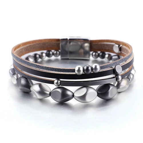 チャーム バングル ブレスレット  ストーン ビーズ レディース イレギュラー マグネット バックル ボヘミアン 多層 マルチレイヤー