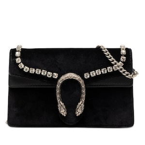 グッチ ディオニュソス チェーン ショルダーバッグ 476432 ブラック ベロア レザー ラインストーン レディース GUCCI 【中古】