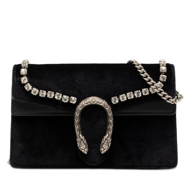 グッチ ディオニュソス チェーン ショルダーバッグ 476432 ブラック ベロア レザー ラインストーン レディース GUCCI 【中古】