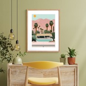 Hollywood Ⅱ｜西海岸レトロ×ハリウッド風景アートポスター｜夏インテリアに映えるスタイリッシュデザイン｜A4ポスター