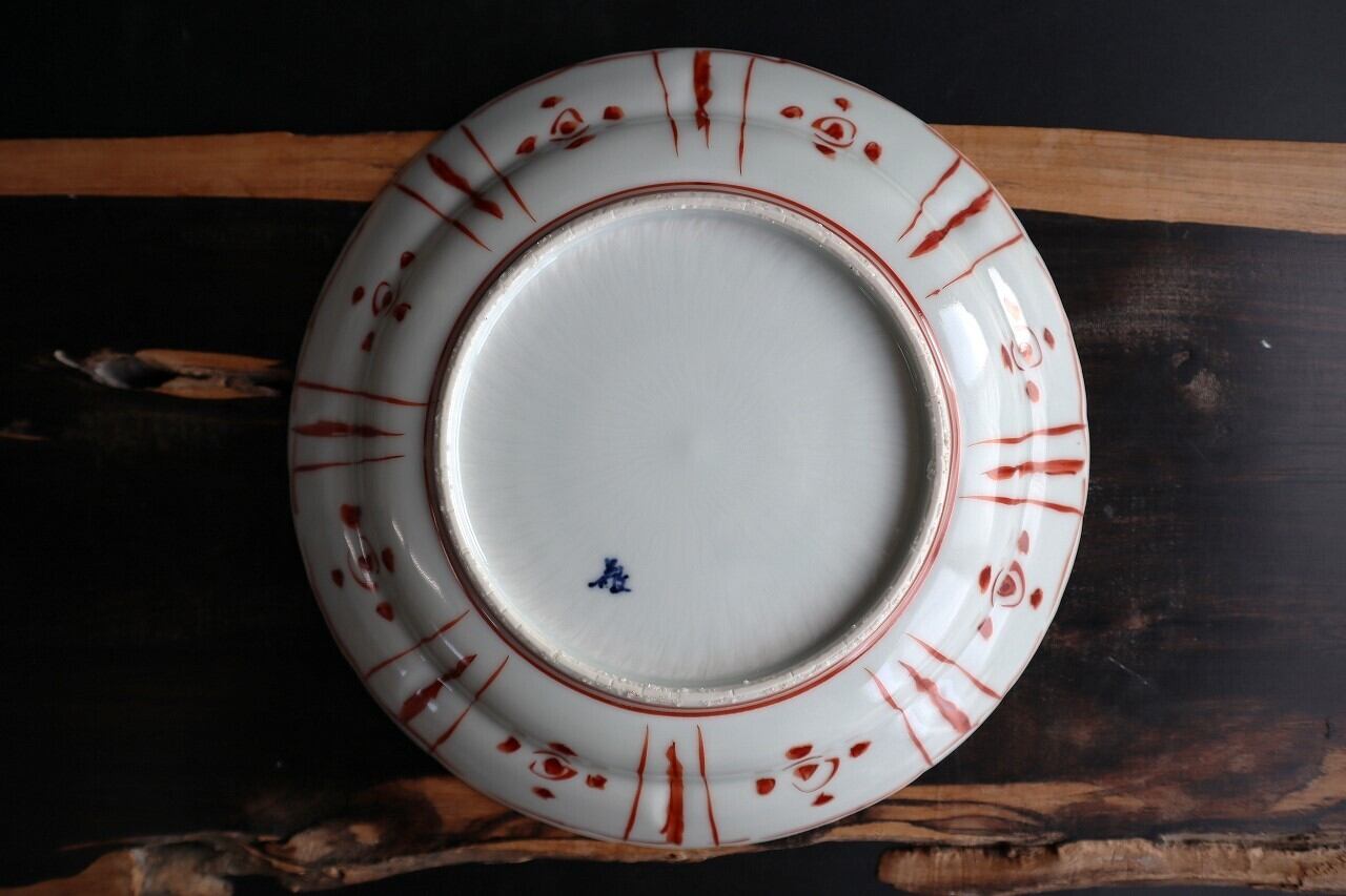 赤絵芙蓉手打ち込み七寸皿(明山手.大) | 陶つちやま