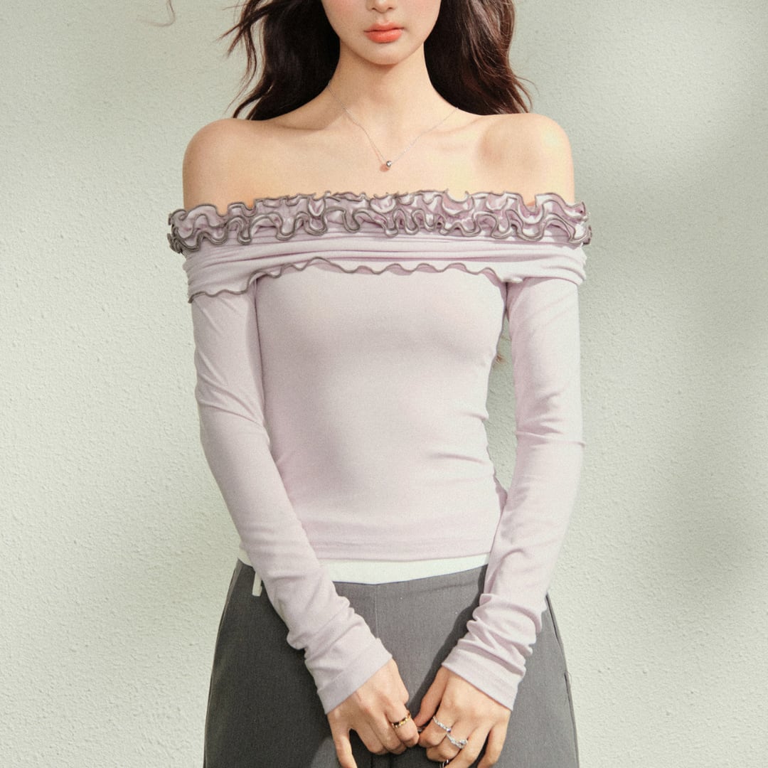 フリルオフショルダーフィットトップス A46