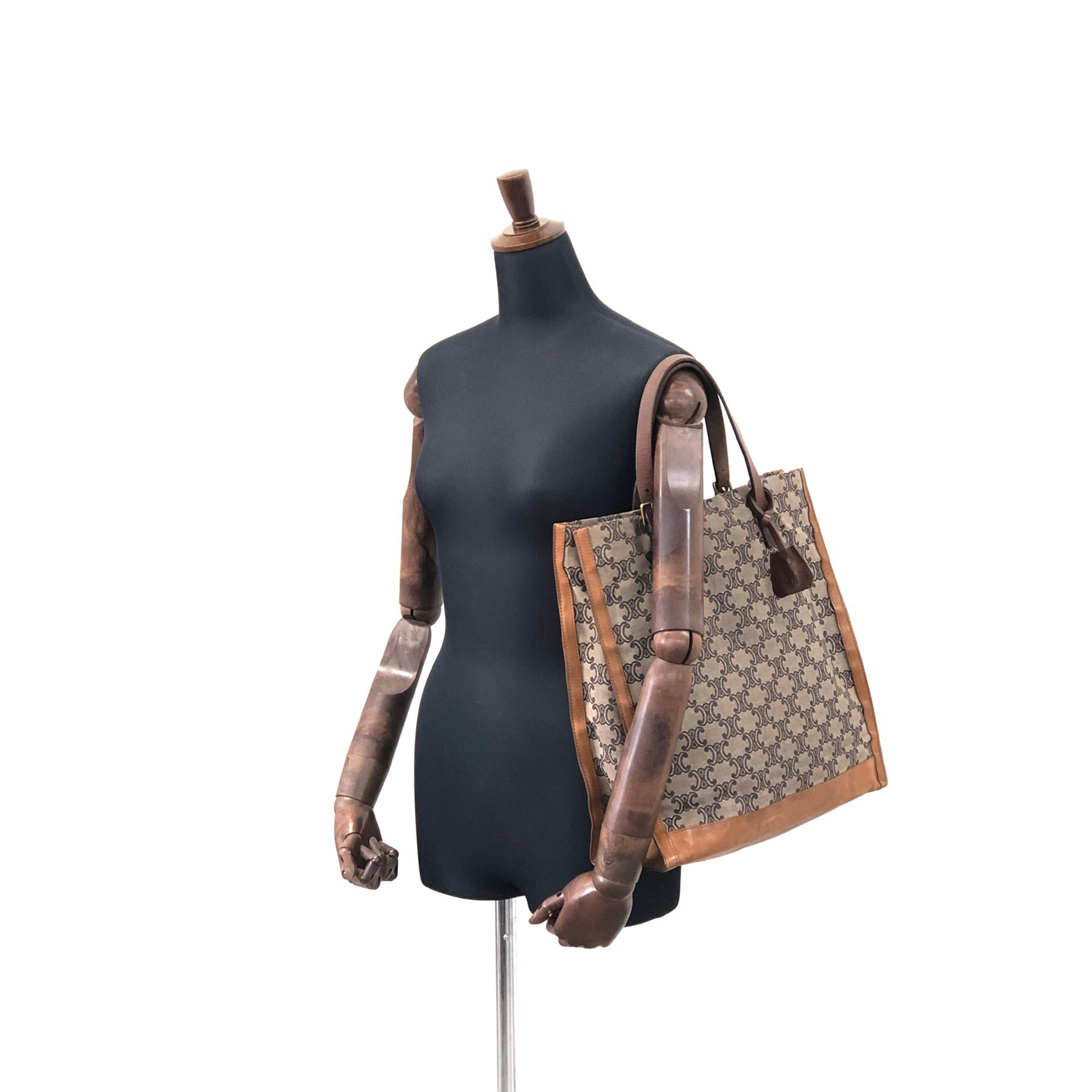 CELINE セリーヌ ブラゾン キャンバス レザー トートバッグ ブラウン