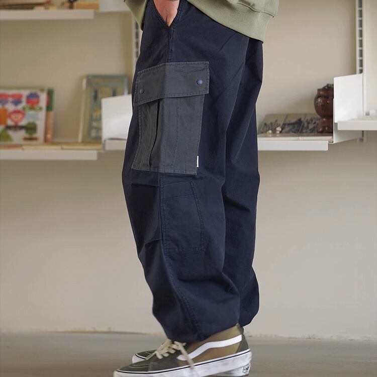 ★COLOR BLOCK MULTI-POCKET STRAIGHT PANTS　　　A0721