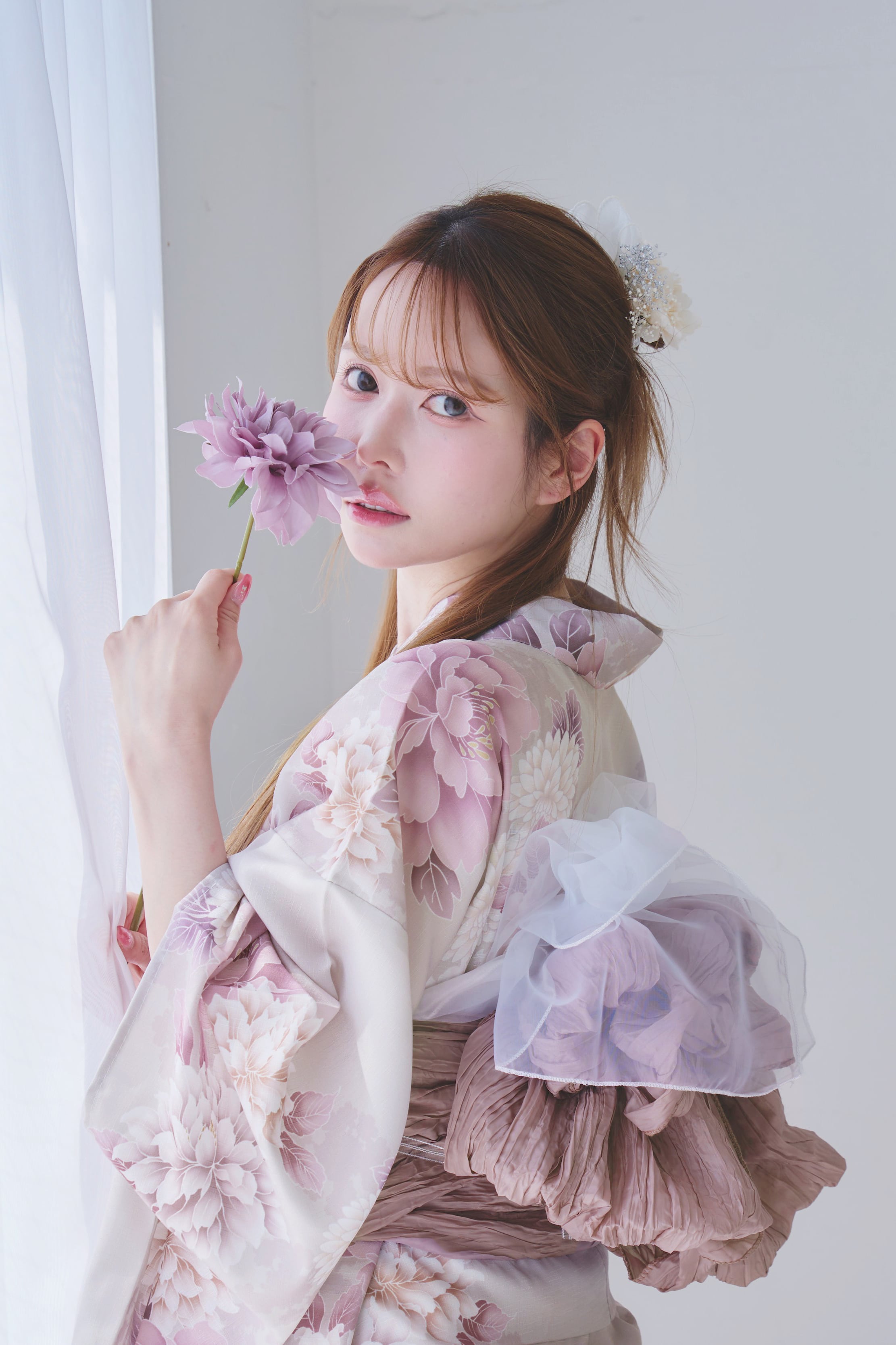 花乙女薄ベージュ地 ワンピース浴衣3点setはんなり花乙女（薄ベージュ地モカ）OP-2