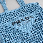 プラダ クロシェ トートバッグ ブルー ラフィア ブラック ロゴ