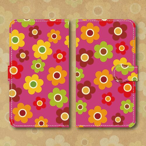 レトロポップ 花柄 ピンク色系 昭和レトロ Androidスマホケース 手帳型ケース Dezagoods Retro