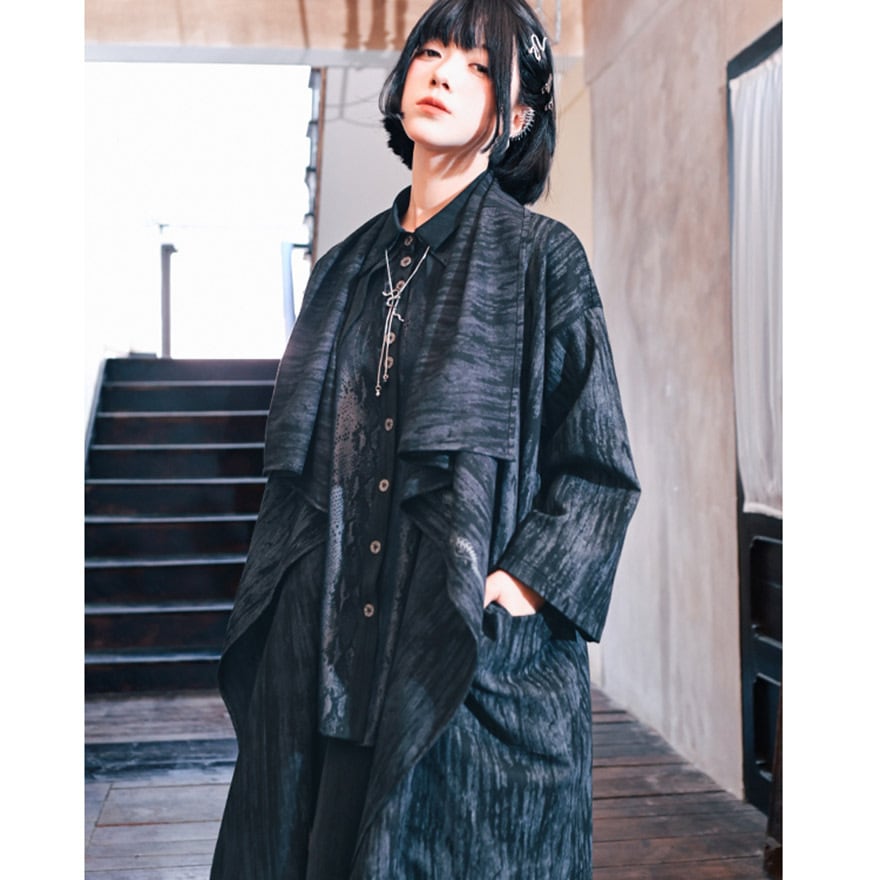 BPN アシンメトリーシャツジャケット archive 00s ゴシック v系 中華ゴシック ジャケット アシンメトリー×ドロップショルダー｜WithU