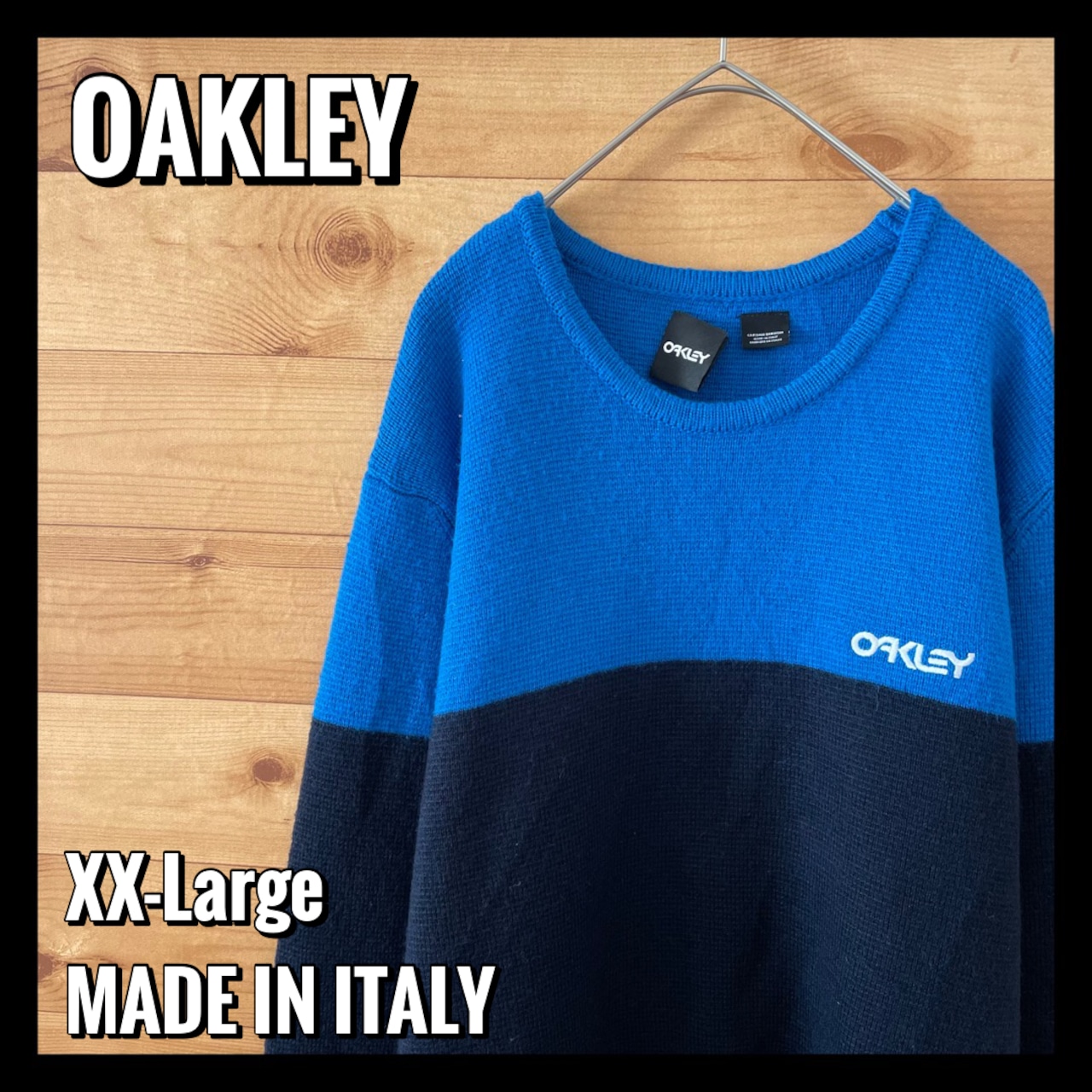 【OAKLEY】イタリア製 ニット セーター 切替 刺繍ロゴ XXL オークリー EU古着 ヨーロッパ古着