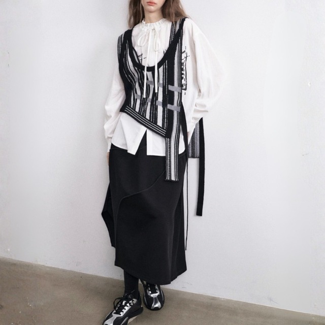2way stripe knit vest C1606